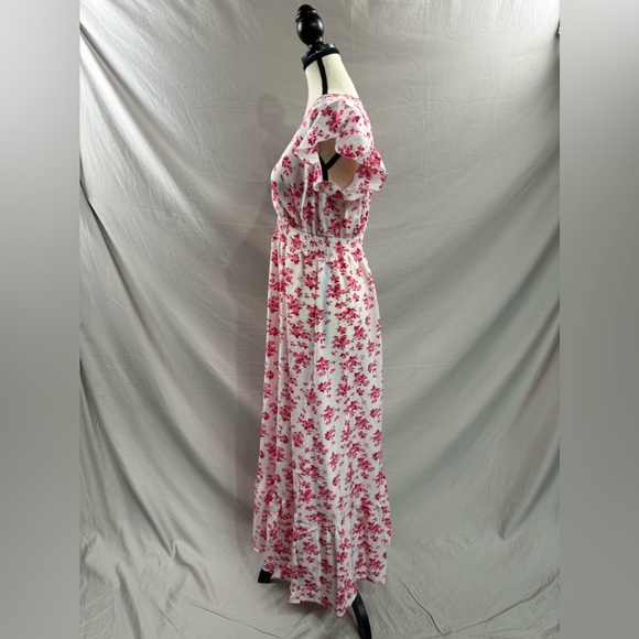 Boho Floral Print V-Neck Ruffle Sleeve Maxi Dress Red - Picture 8 of 8